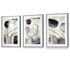 Abstract Black Grey & Gold Shapes Set of 3 Framed Wall Art Prints | Artze Wall Art UK