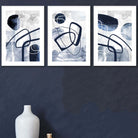 Set of 3 Abstract Navy Blue Watercolour Posters