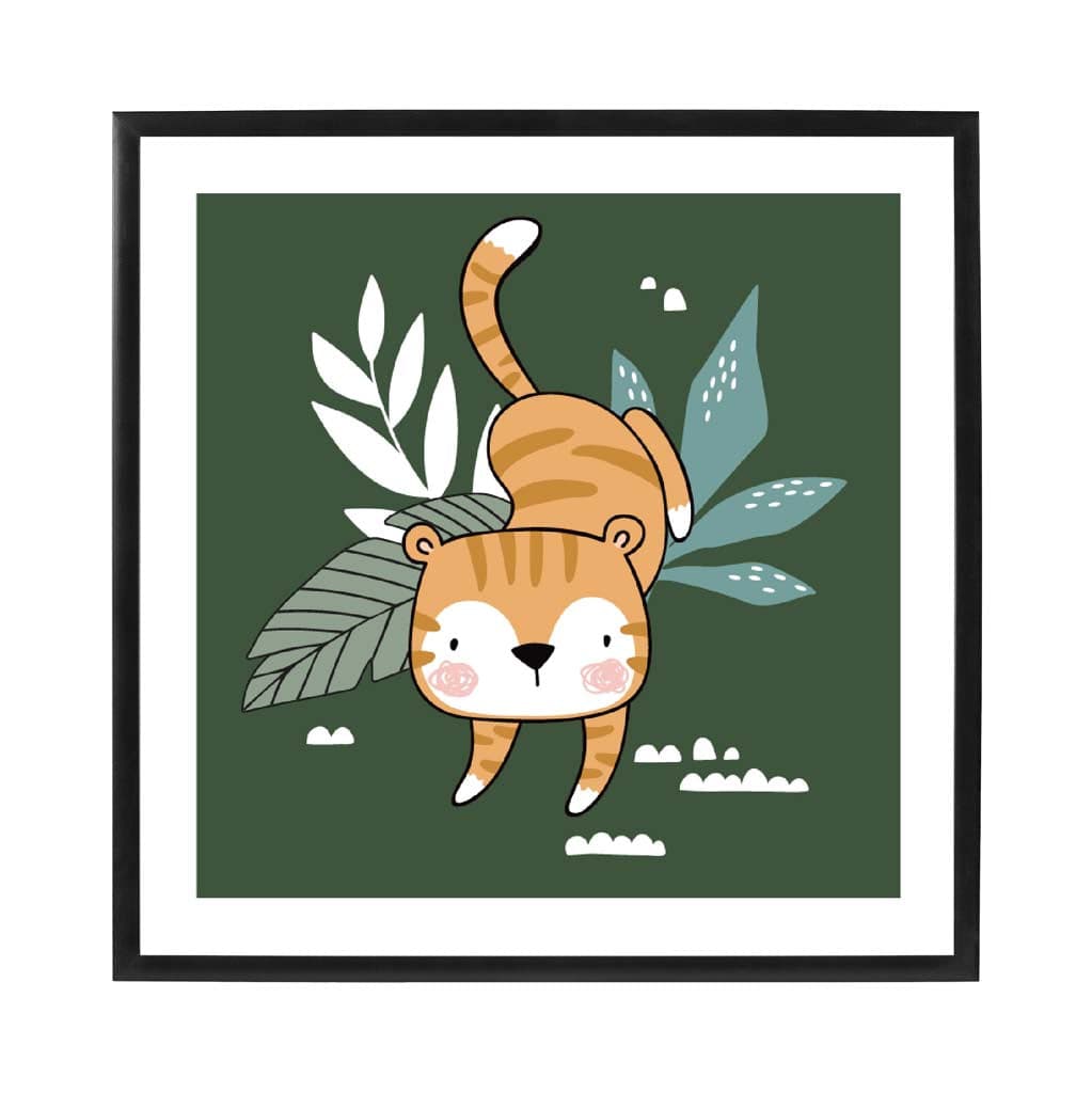 Cute Tiger Poster on Dark Green Jungle Kids Wall Art