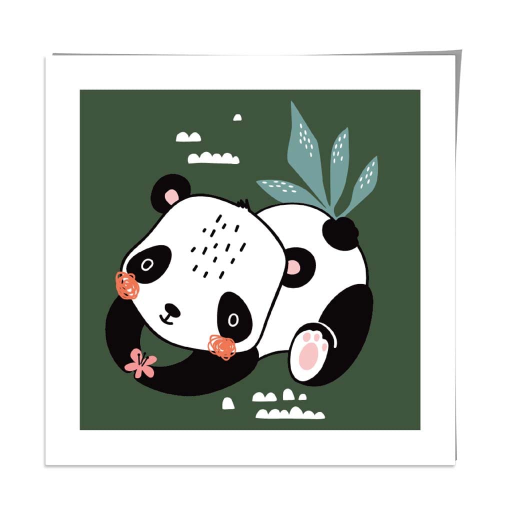 Cute Panda Poster on Dark Green Jungle Kids Wall Art