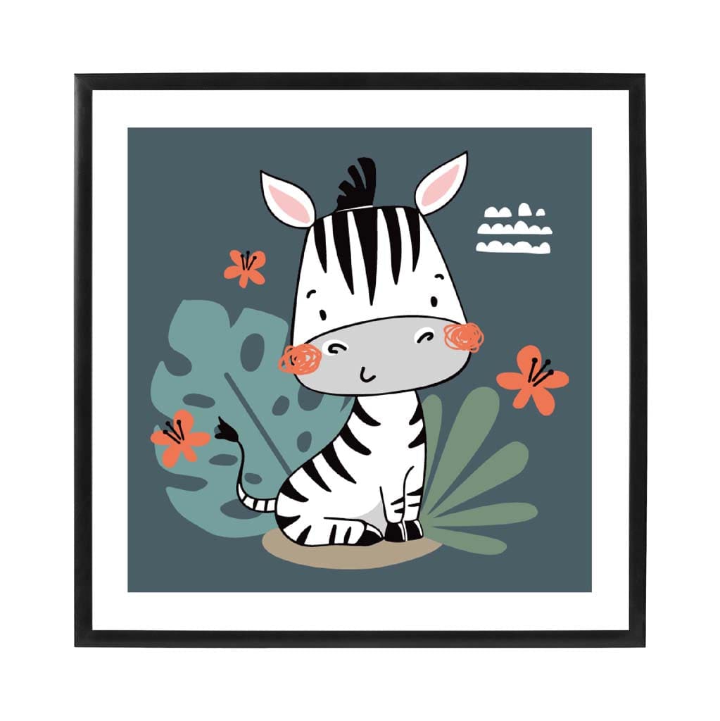 Cute Zebra Poster on Teal Blue Jungle Kids Wall Art