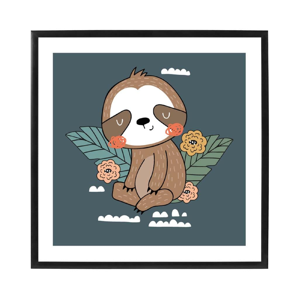 Cute Sloth Poster on Teal Blue Jungle Kids Wall Art