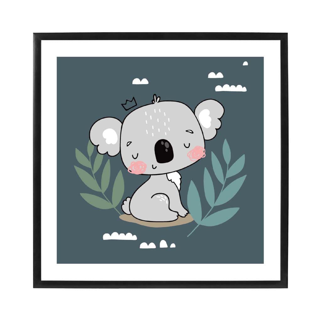 Cute Koala Poster on Teal Blue Jungle Kids Wall Art