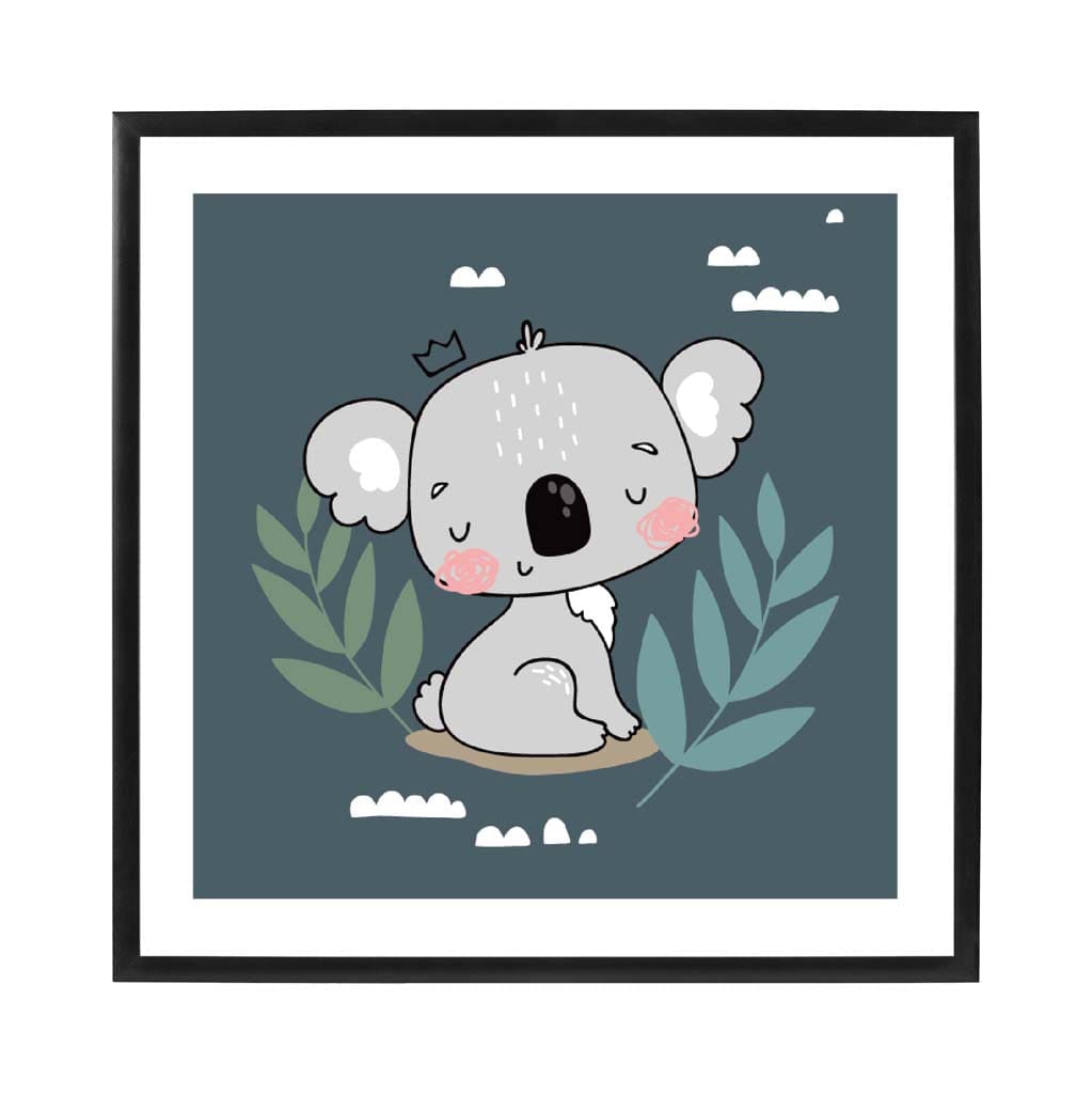 Cute Koala Poster on Teal Blue Jungle Kids Wall Art