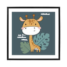 Cute Giraffe Poster on Teal Blue Jungle Kids Wall Art