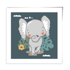 Cute Elephant Poster on Teal Blue Jungle Kids Wall Art