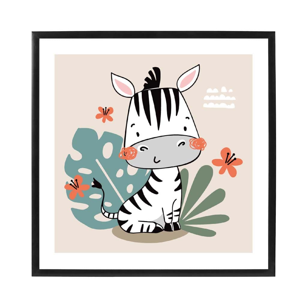 Cute Zebra Poster on Beige Jungle Kids Wall Art