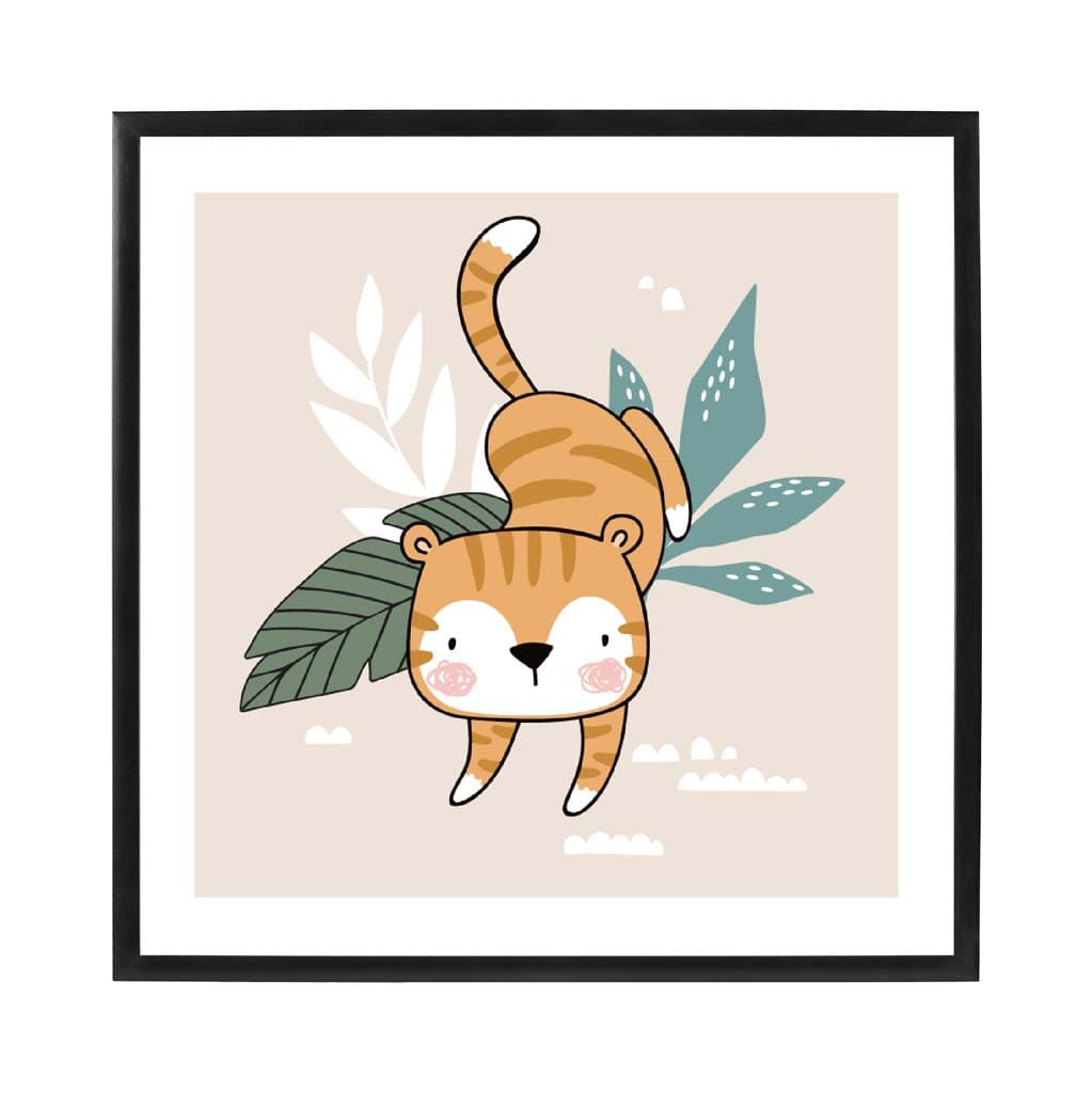Cute Tiger Poster on Beige Jungle Kids Wall Art