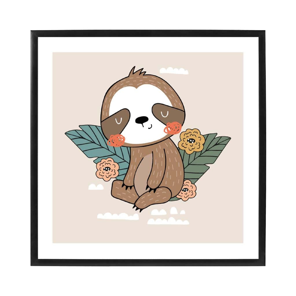 Cute Sloth Poster on Beige Jungle Kids Wall Art