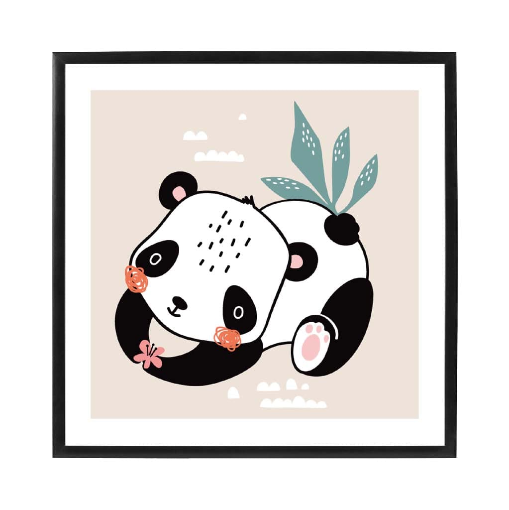 Cute Panda Poster on Beige Jungle Kids Wall Art
