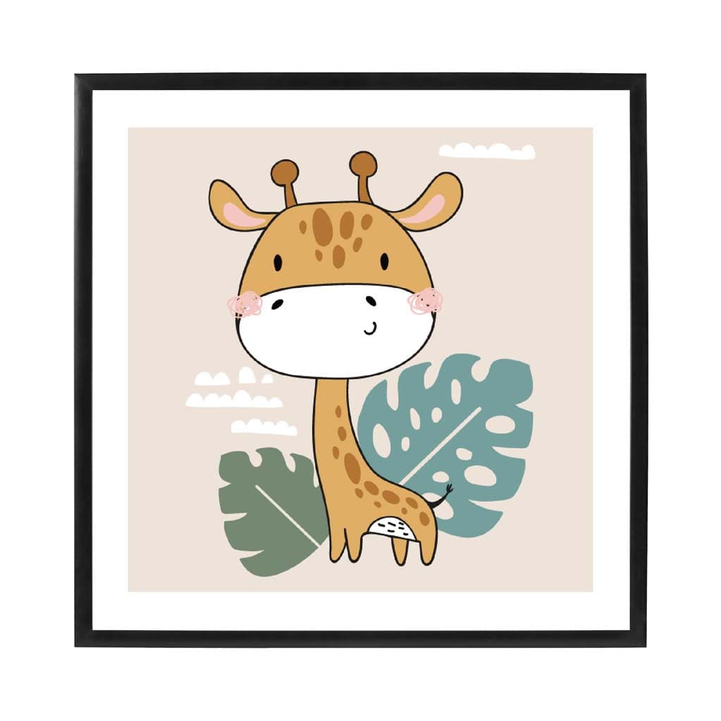 Cute Giraffe Poster on Beige Jungle Kids Wall Art