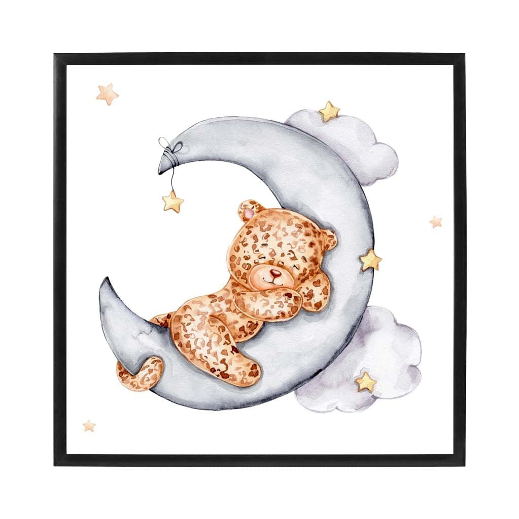 Cute Watercolour Leopard and Moon Poster Kids Wall Art
