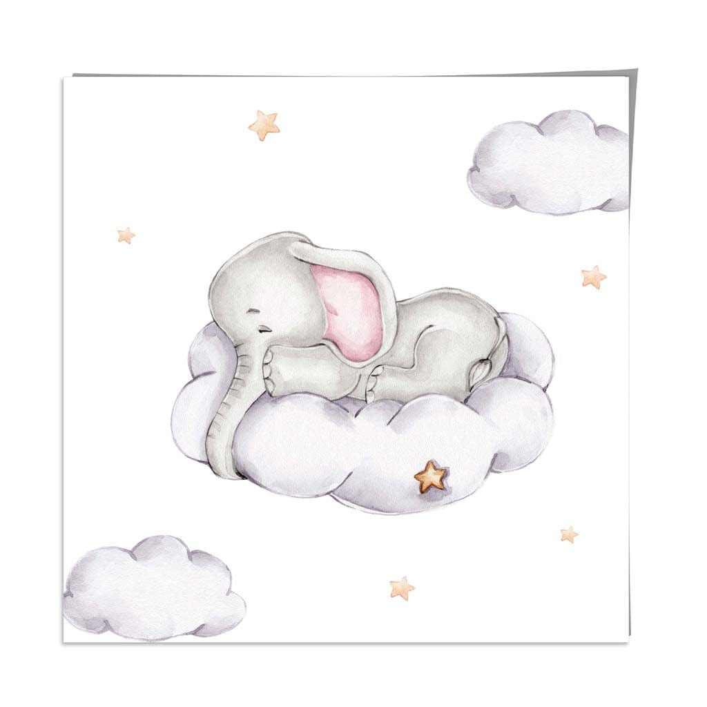 Cute Watercolour Elephant and Cloud Poster Kids Wall Art
