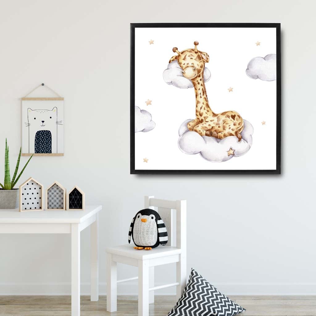 Cute Watercolour Giraffe and Cloud Poster Kids Wall Art