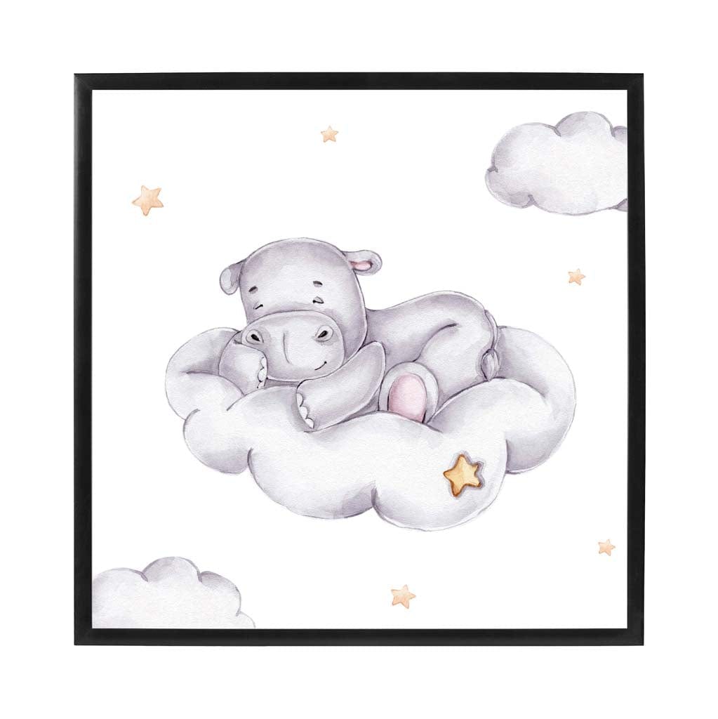 Cute Watercolour Hippo and Cloud Poster Kids Wall Art
