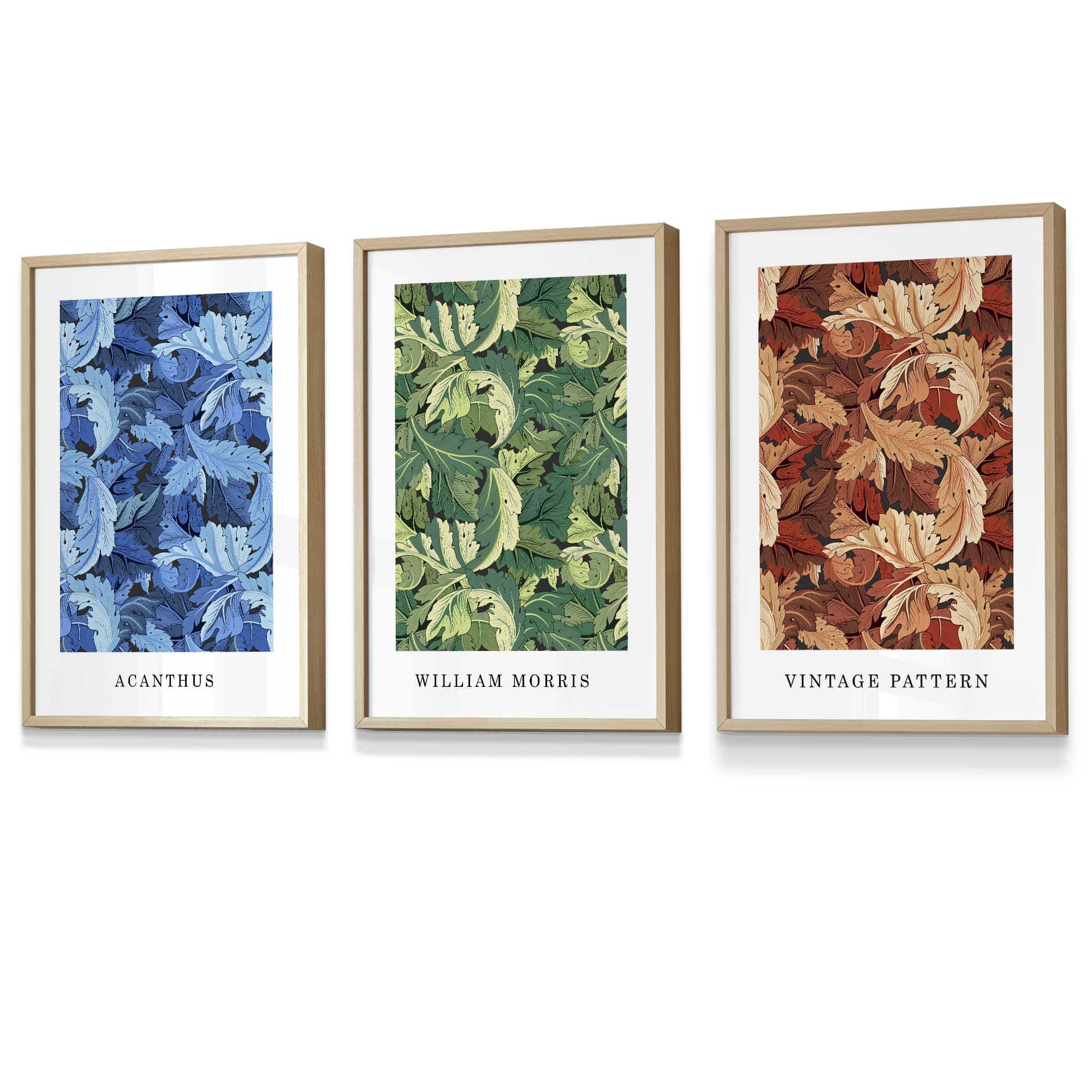 Framed William Morris Vintage Floral Wall Art in Blue Green and Tan | Artze Wall Art UK