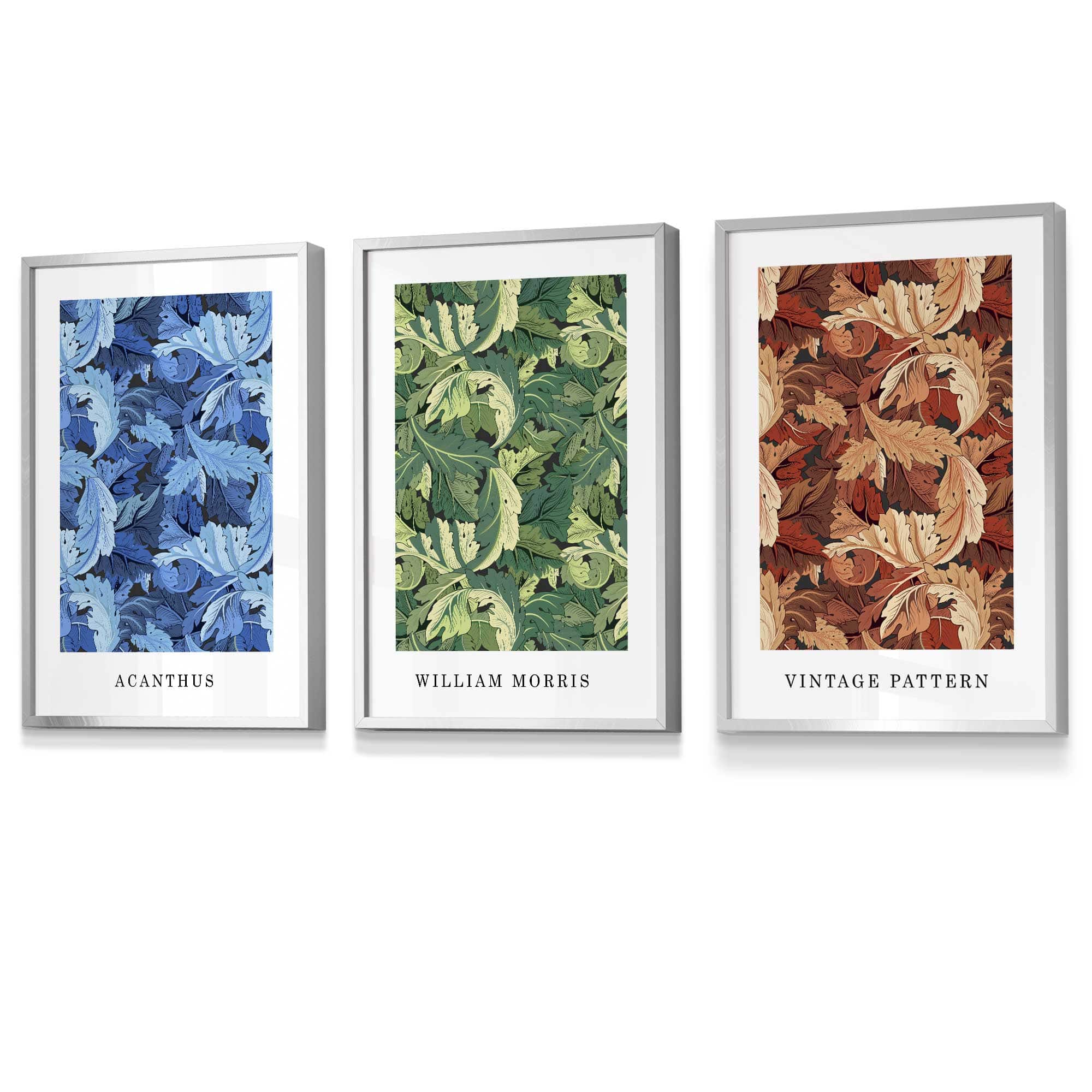 Framed William Morris Vintage Floral Wall Art in Blue Green and Tan | Artze Wall Art UK