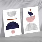 Mid Century Modern Navy Blue and Pink Set of 2 Art Prints