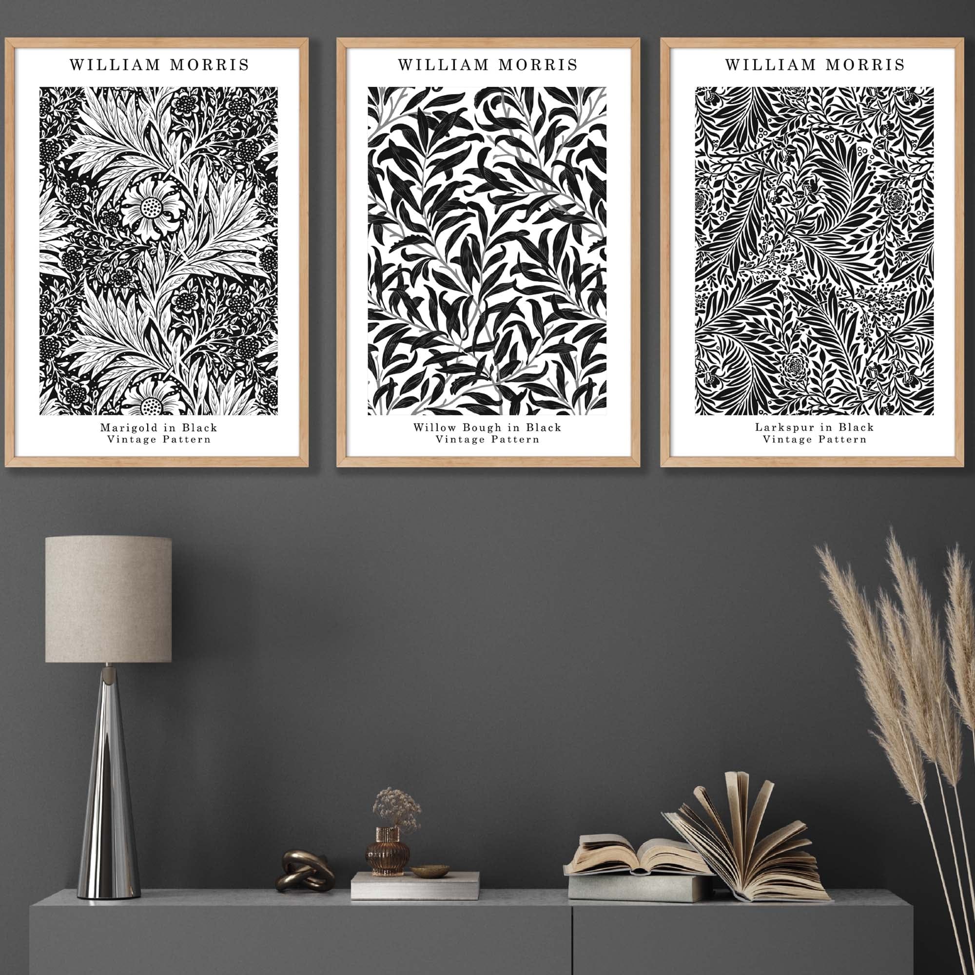 William Morris Vintage Floral Wall Art Prints in Black and White