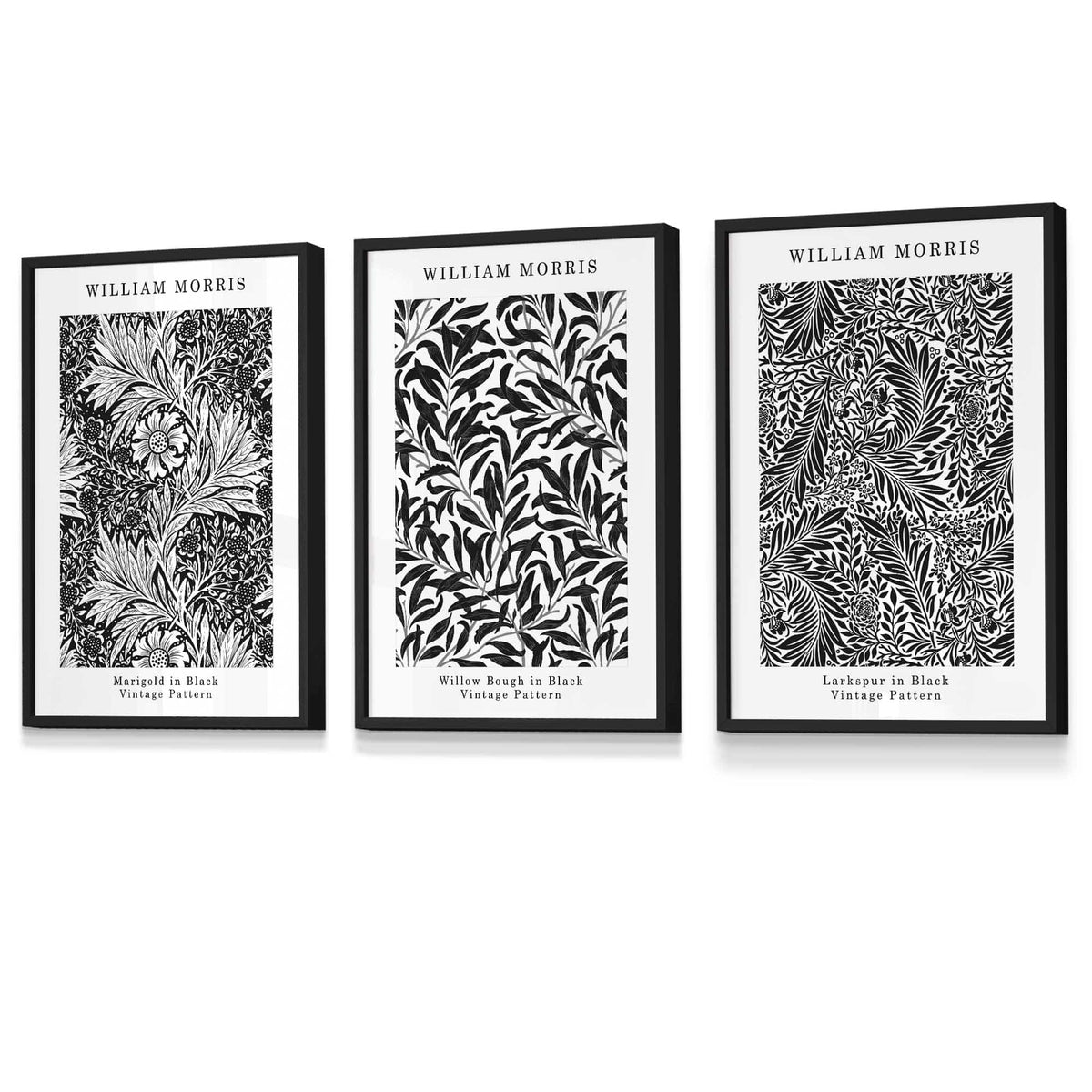 Framed William Morris Vintage Floral Wall Art in Black and White
