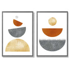 Mid Century Modern Orange and Grey Set of 2 Art Prints with Dark Grey Frame