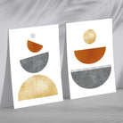 Mid Century Modern Orange and Grey Set of 2 Art Prints