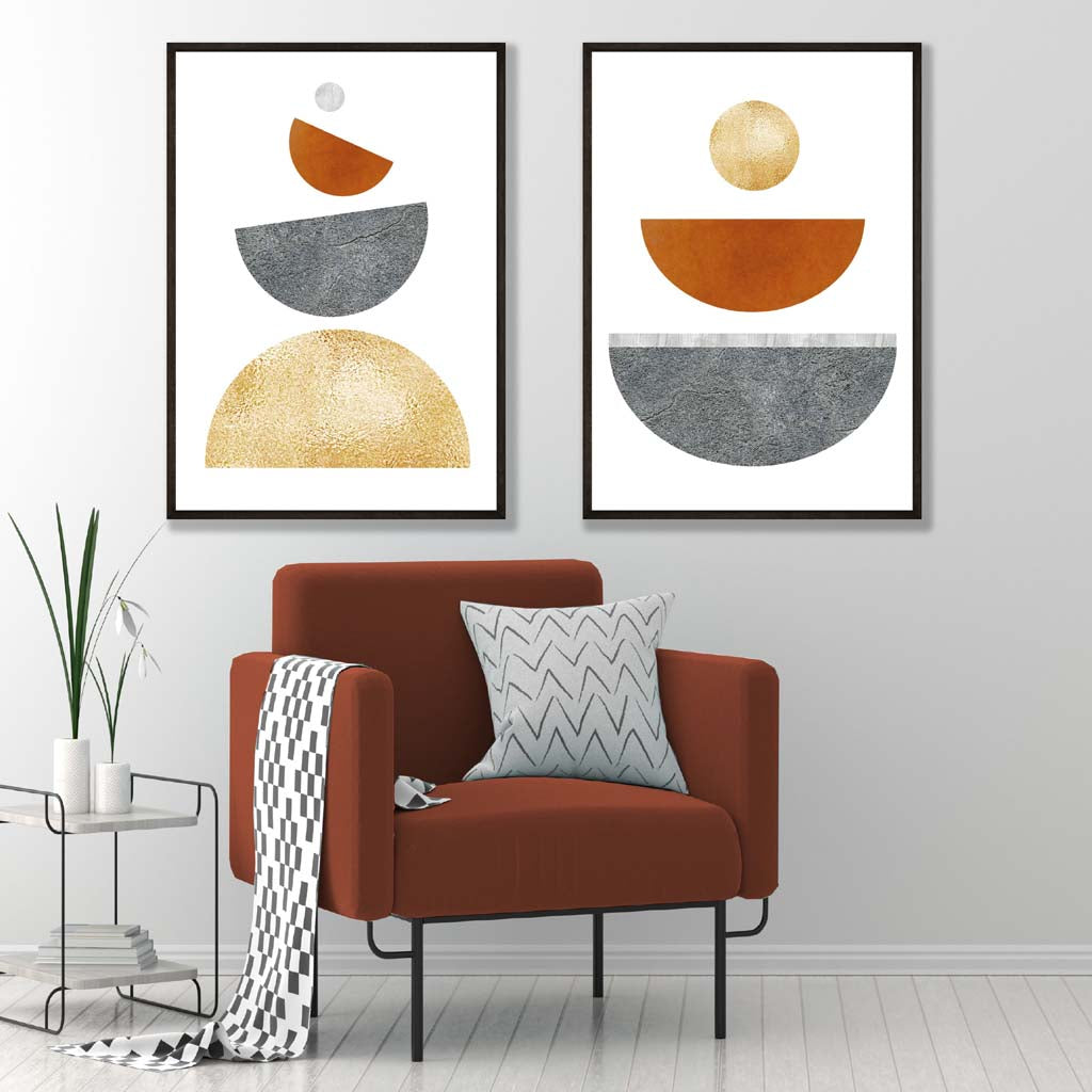 Mid Century Modern Orange and Grey Posters | Artze Wall Art UK