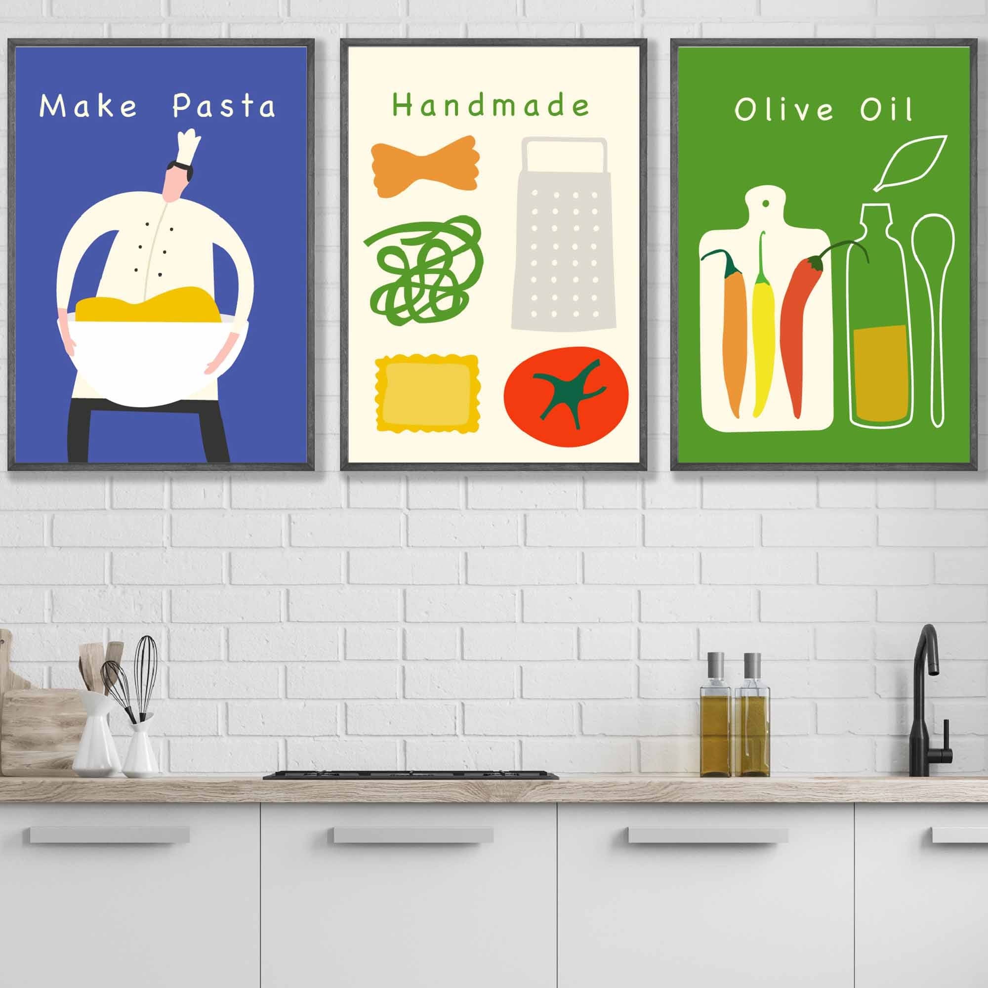 Set of 3 Kitchen Pasta Quote Wall Art Posters