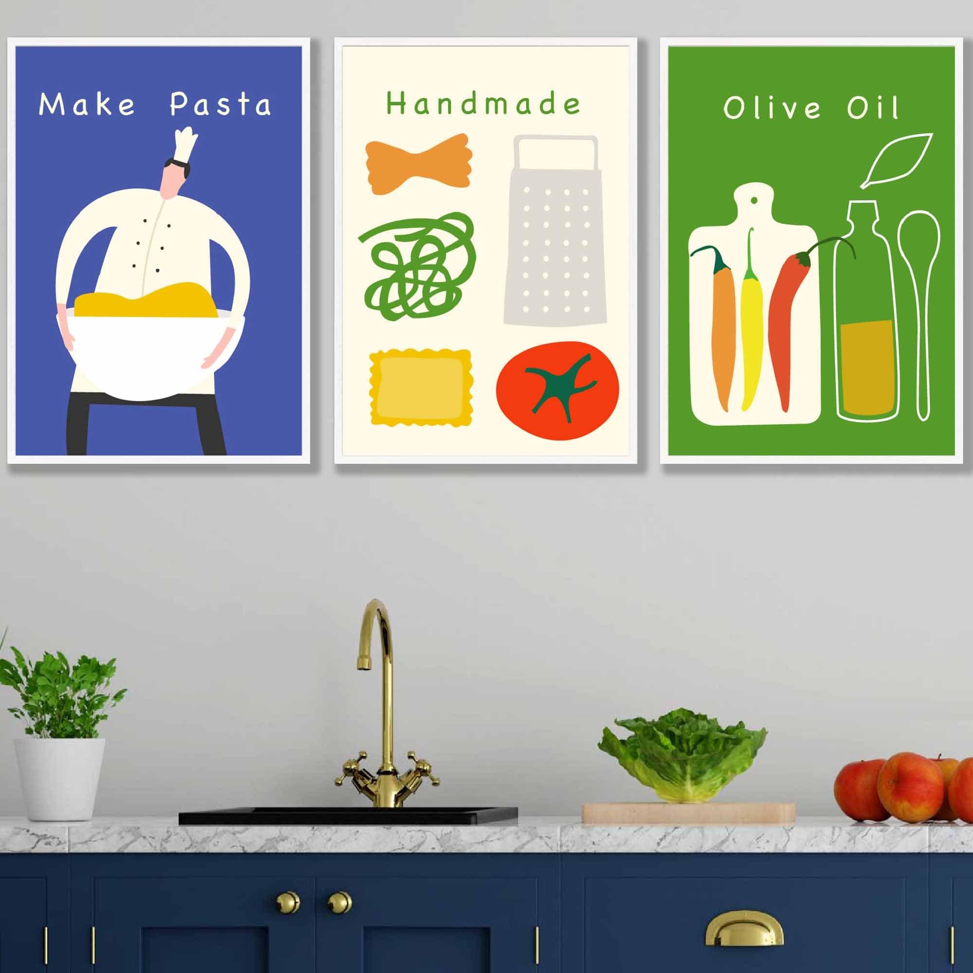 Set of 3 Kitchen Pasta Quote Wall Art Posters
