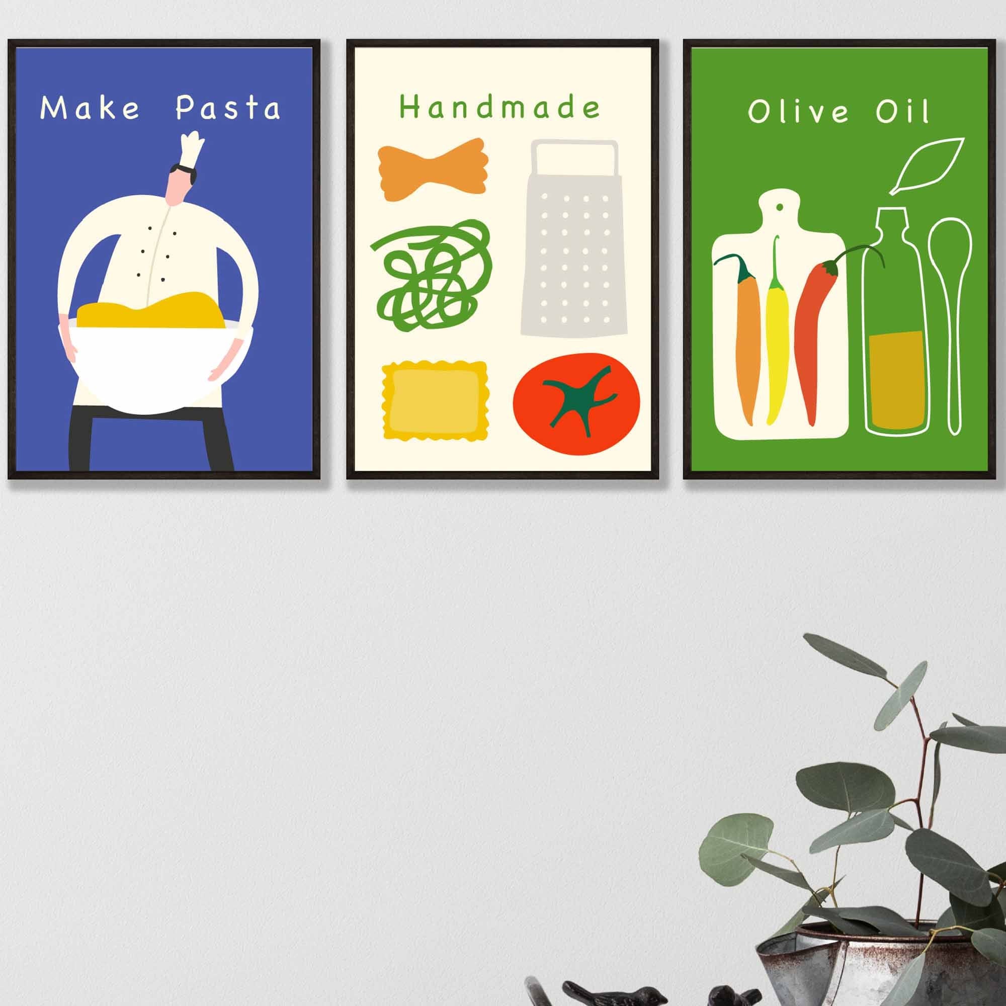 Set of 3 Kitchen Pasta Quote Wall Art Posters