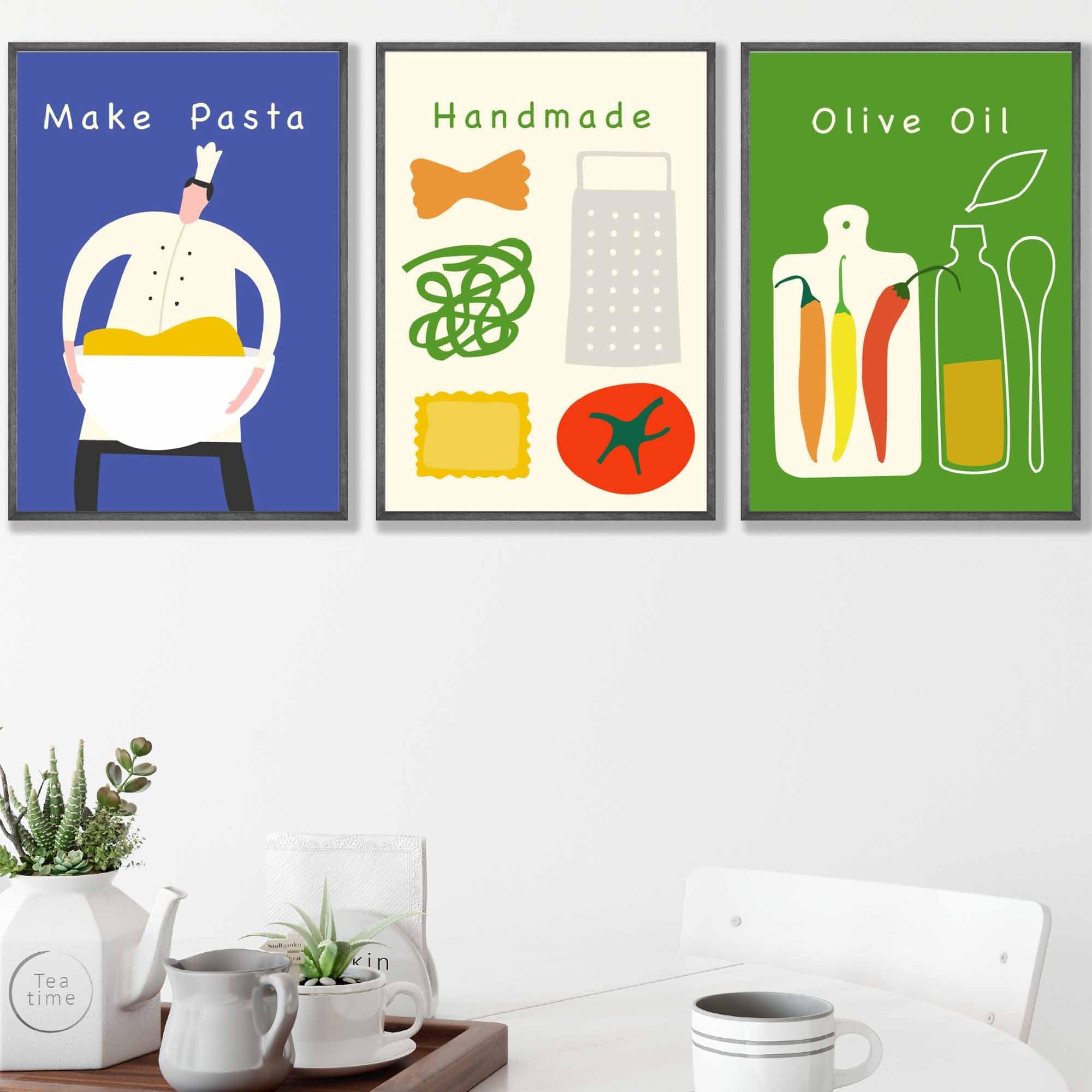 Set of 3 Kitchen Pasta Quote Wall Art Posters