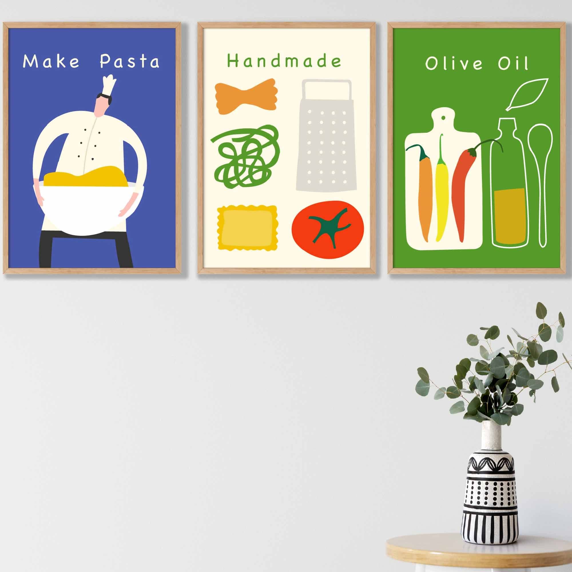 Set of 3 Kitchen Pasta Quote Wall Art Posters