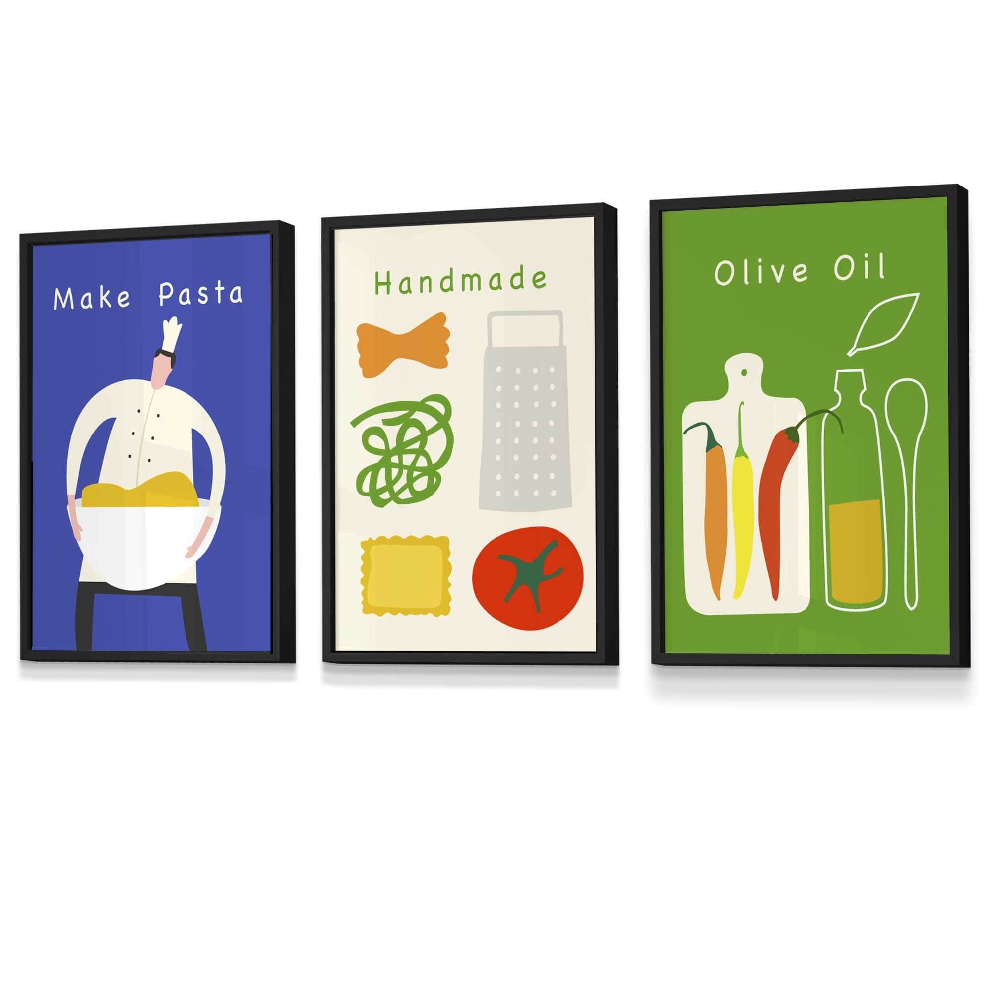 Set of 3 FRAMED Kitchen Quote Wall Art Prints in Red, Blue and Green | Artze Wall Art UK
