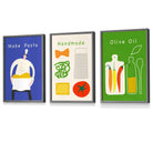 Set of 3 FRAMED Kitchen Quote Wall Art Prints in Red, Blue and Green | Artze Wall Art UK
