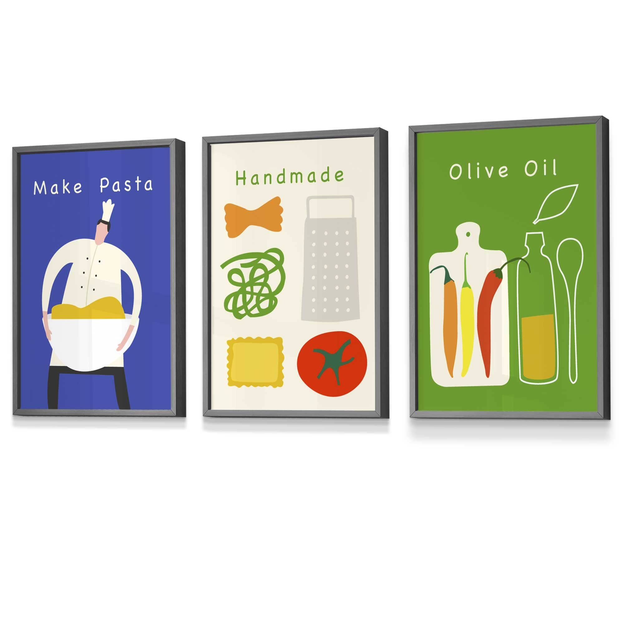 Set of 3 FRAMED Kitchen Quote Wall Art Prints in Red, Blue and Green | Artze Wall Art UK
