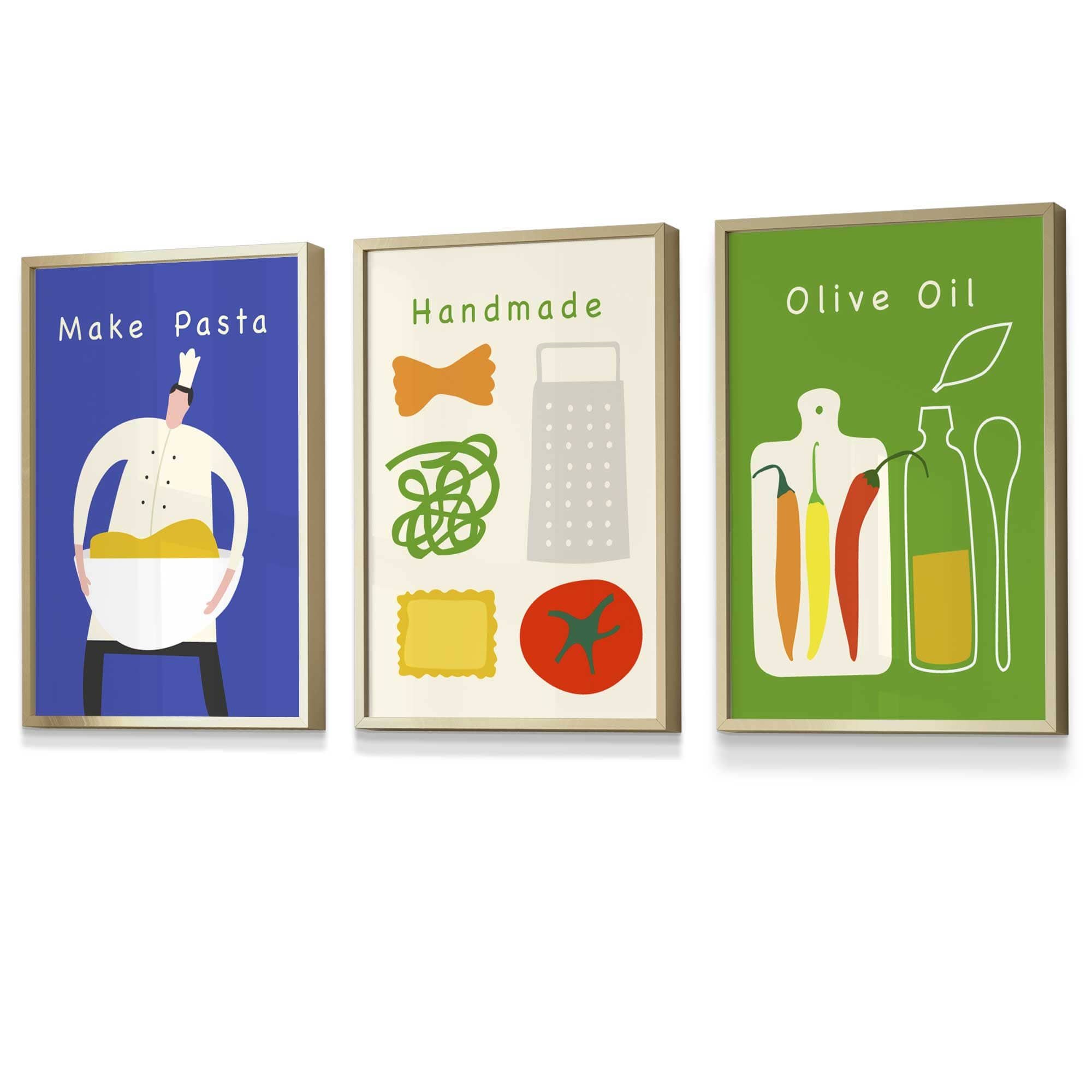 Set of 3 FRAMED Kitchen Quote Wall Art Prints in Red, Blue and Green | Artze Wall Art UK