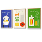 Set of 3 FRAMED Kitchen Quote Wall Art Prints in Red, Blue and Green | Artze Wall Art UK