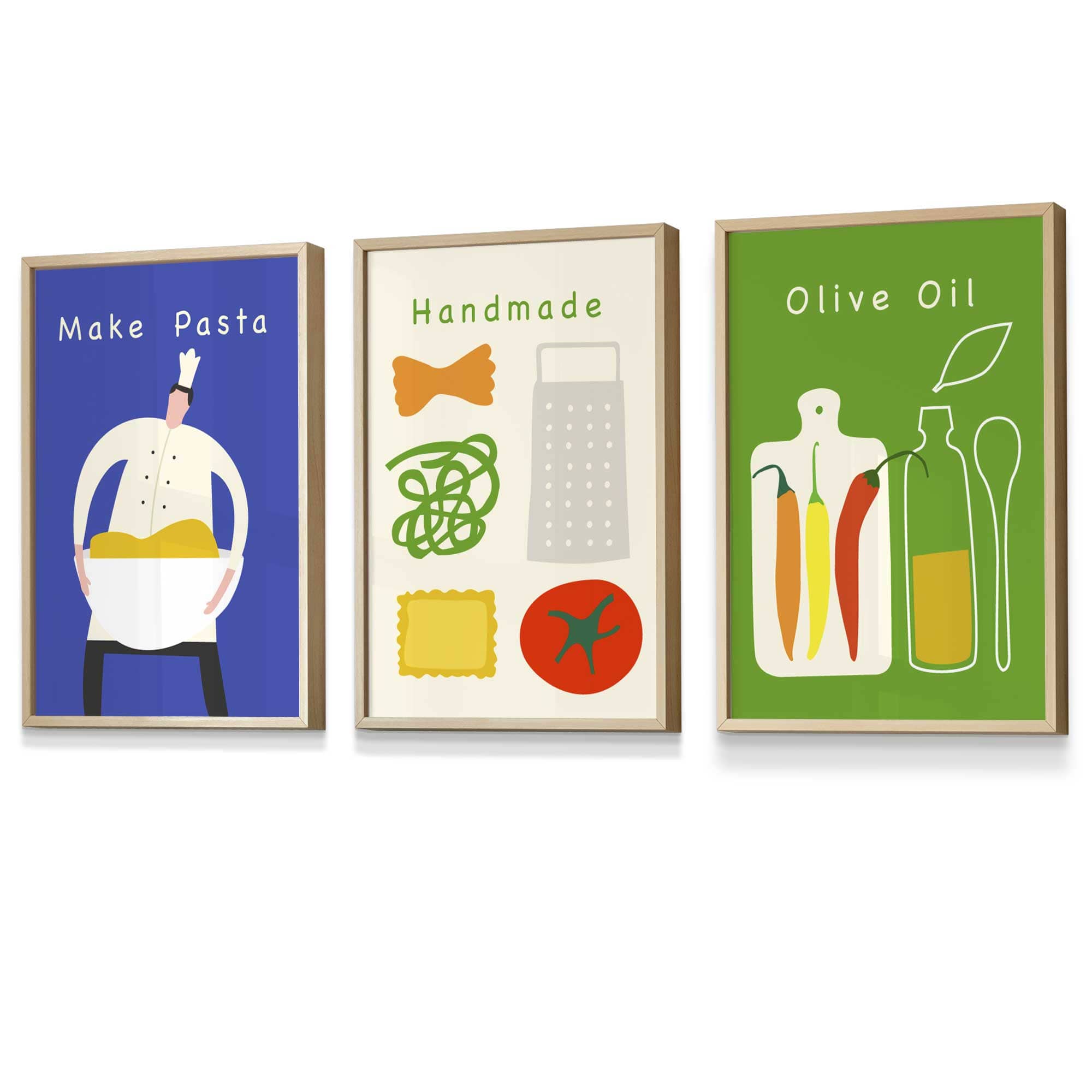 Set of 3 FRAMED Kitchen Quote Wall Art Prints in Red, Blue and Green | Artze Wall Art UK