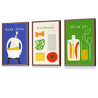Set of 3 FRAMED Kitchen Quote Wall Art Prints in Red, Blue and Green | Artze Wall Art UK