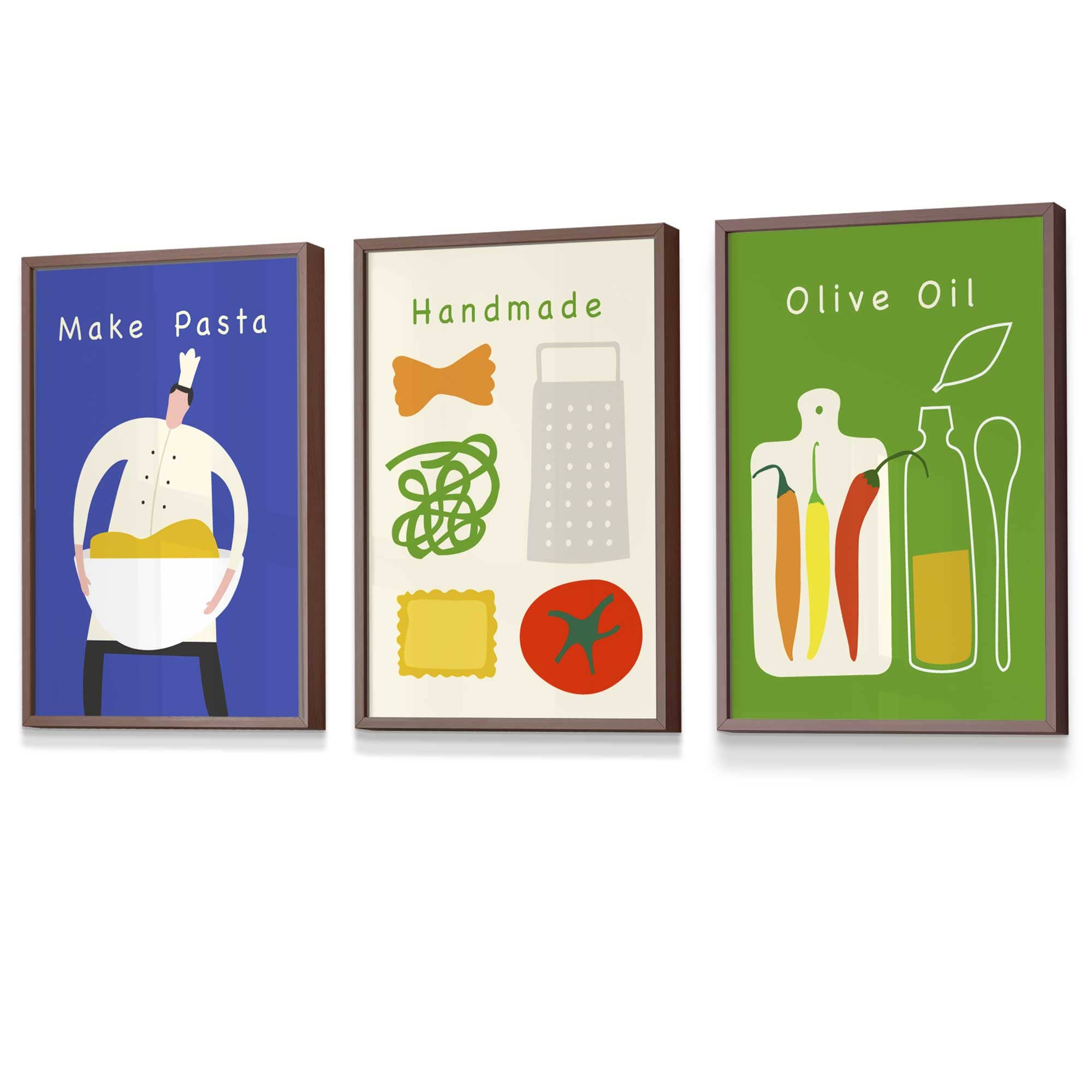 Set of 3 FRAMED Kitchen Quote Wall Art Prints in Red, Blue and Green | Artze Wall Art UK