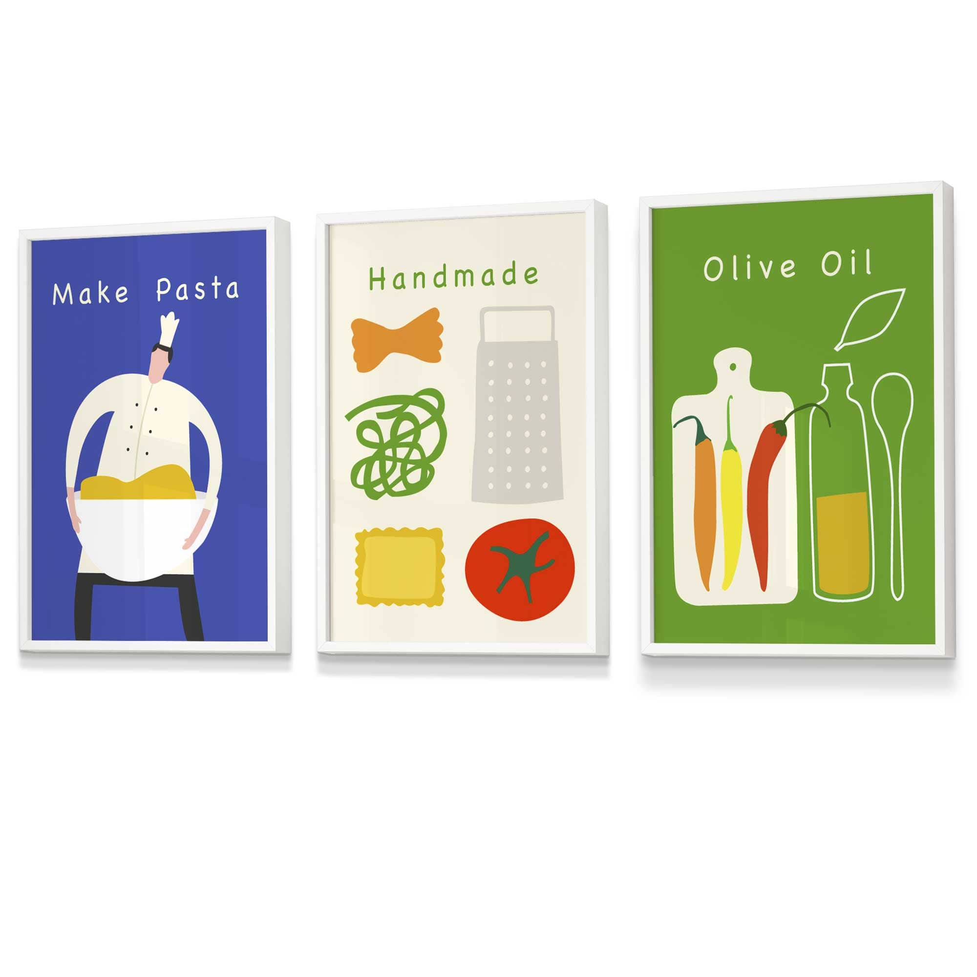 Set of 3 FRAMED Kitchen Quote Wall Art Prints in Red, Blue and Green | Artze Wall Art UK