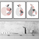 Set of 3 Blush Pink Geometric Apple Pear Fruit Wall Art