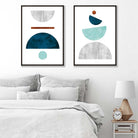 Set of 2 Mid Century Modern Aqua and Grey Prints in a Grey Bedroom from Artze Wall Art UK