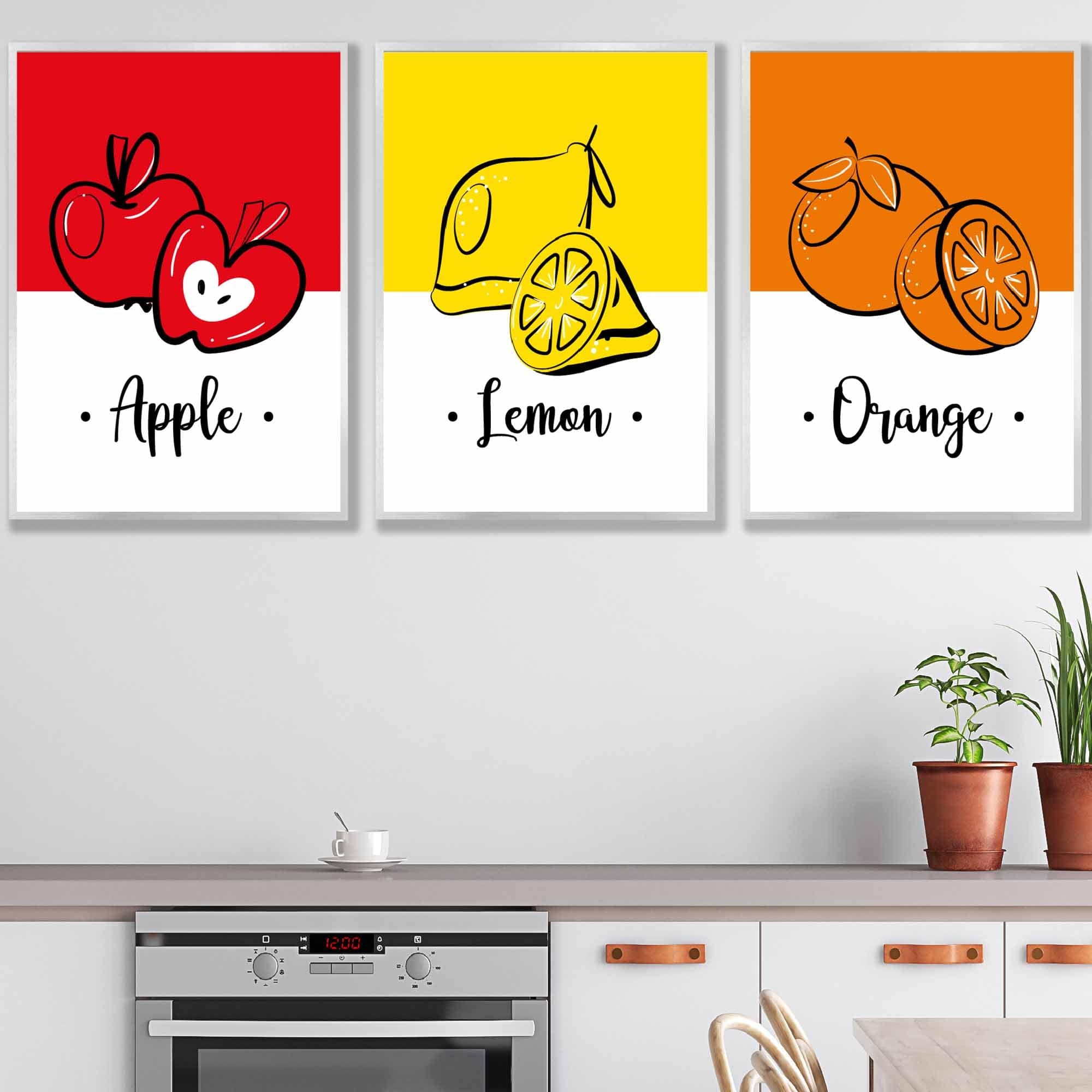 Set of 3 Colourful Red, Yellow, Orange Fruit Kitchen Wall Art