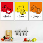 Set of 3 Colourful Red, Yellow, Orange Fruit Kitchen Wall Art