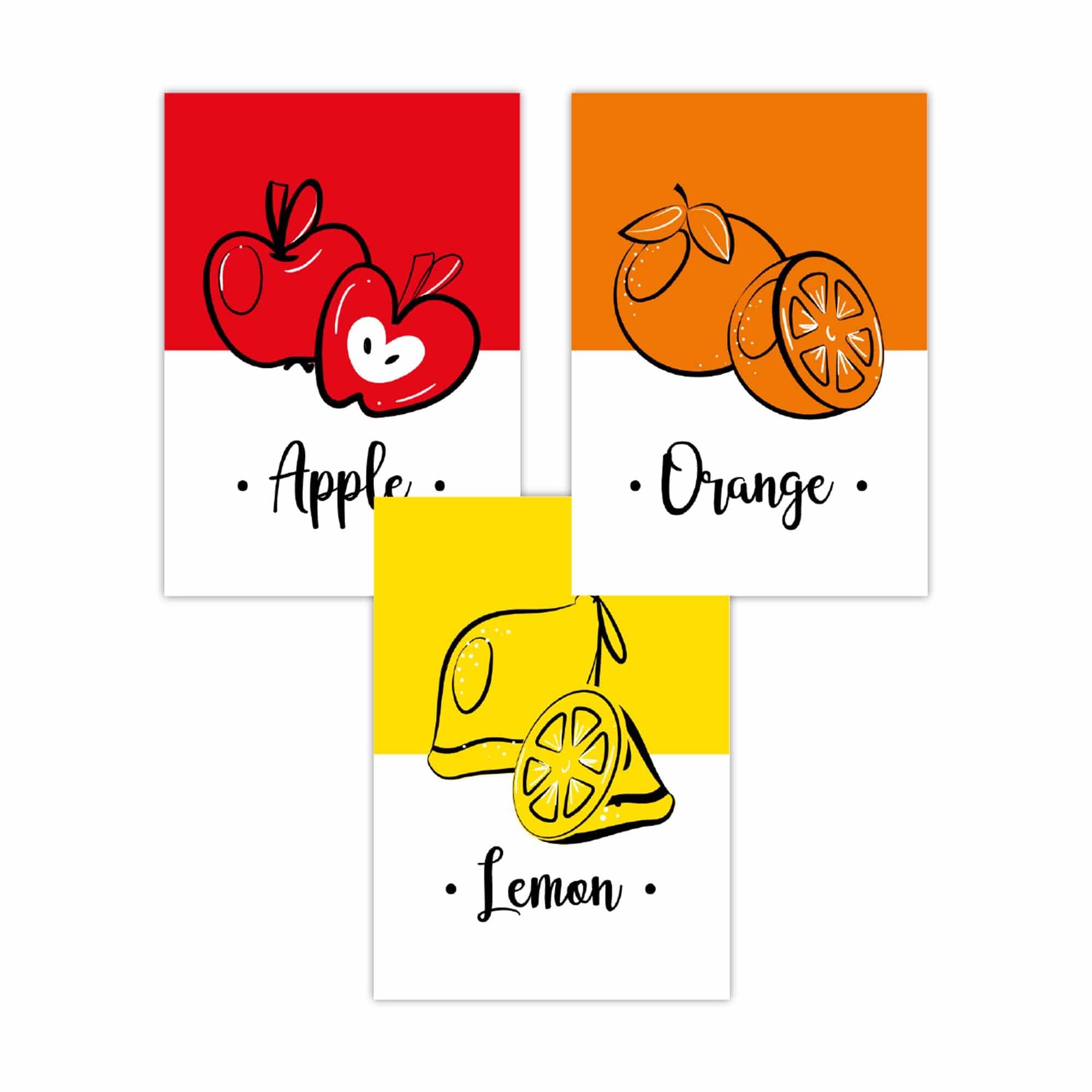 Set of 3 Colourful Red, Yellow, Orange Fruit Kitchen Wall Art
