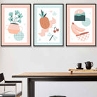 Set of 3 Pastel Boho Peach Mint Kitchen Wall Art