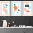 Set of 3 Pastel Boho Peach Mint Kitchen Wall Art