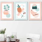 Set of 3 Pastel Boho Peach Mint Kitchen Wall Art