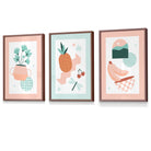 Set of 3 Framed Boho Kitchen Wall Art in Pastel Peach and Mint Green | Artze Wall Art UK